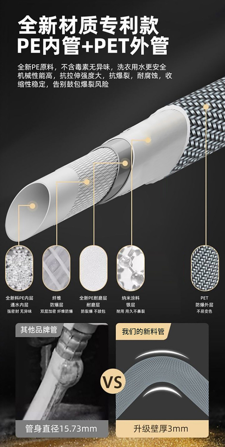 Fully automatic washing machine water inlet pipe, extended water pipe, universal joint, nylon screw socket, faucet connection pipe Specification drawing