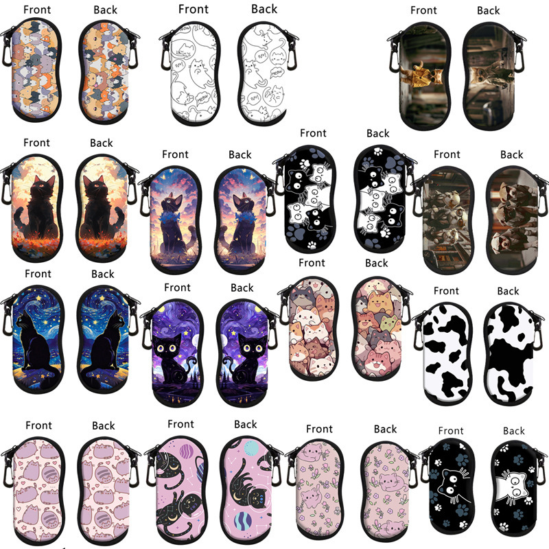 Cute Cat Animal Glasses Bag Storage Bag Sunglasses Sunglasses Zipper Bag Anti-Fall Convenient Printed Glasses Bag