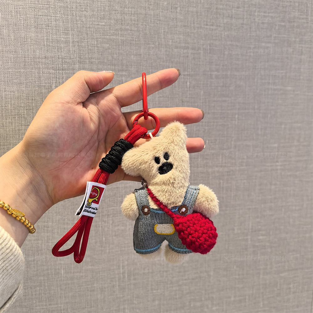 정교한 멜빵바지 털곰 피규어 짜임 숄더백 짜임 끈걸이 귀여운 인형 차량용