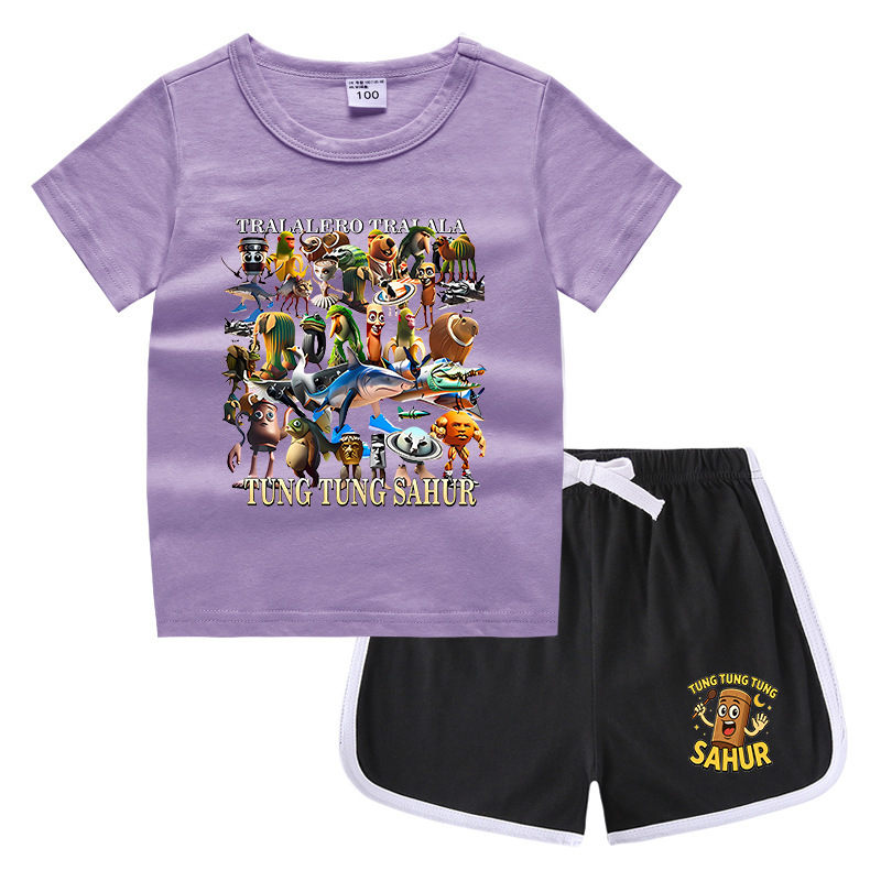 夏男の子服娘ラウンドネック Tシャツホットパンツ韓国風カジュアル半袖ボトムシャツスポーツ学生ショーツスーツ|undefined