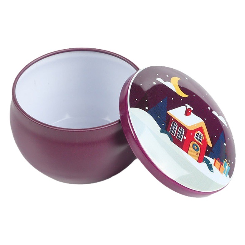 Navidad vela redonda tarro de hierro aromaterapia 2,2 oz tarro de hojalata en stock Festival de Navidad aromaterapia vela tarro 70g