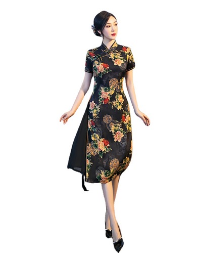 Women Chinese dress Oriental Retro Qipao Cheongsam model show miss etiquette dress Women Aodai Chinese dress