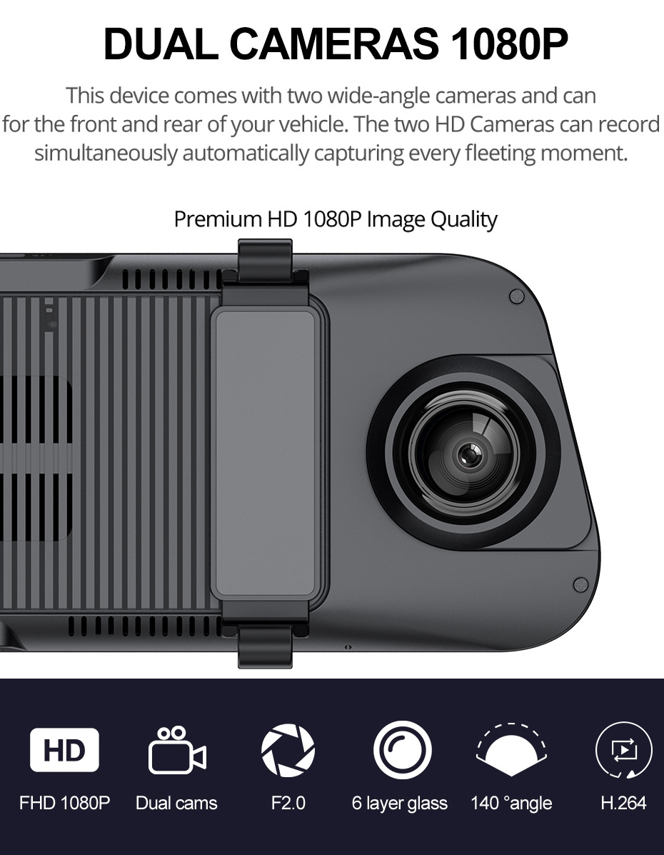 Cross-Border 9.66 10-Inch 4g Full-Screen Streaming Rearview Mirror Hd Night Vision 1080P Dual-Lens Driving Recorder