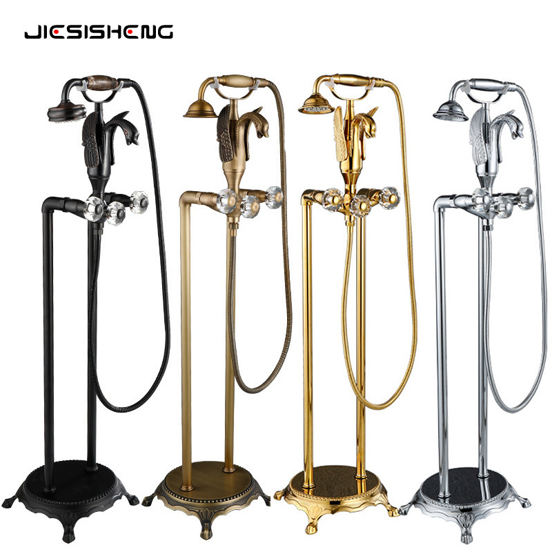 Cross-Border French Light Luxury Swan Floor-Standing Bathtub Faucet Brass Wall-Mounted Shower Bathtub Hot and Cold Faucet