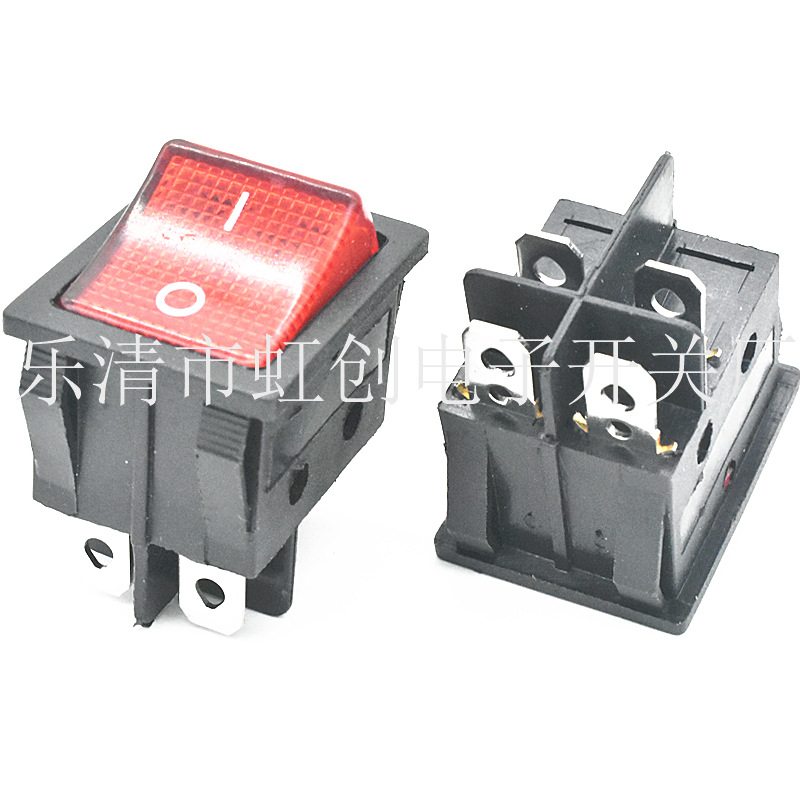 KCD4 双卡位 16A 250V 四脚两档 红色带灯开关 十字隔板 银触点