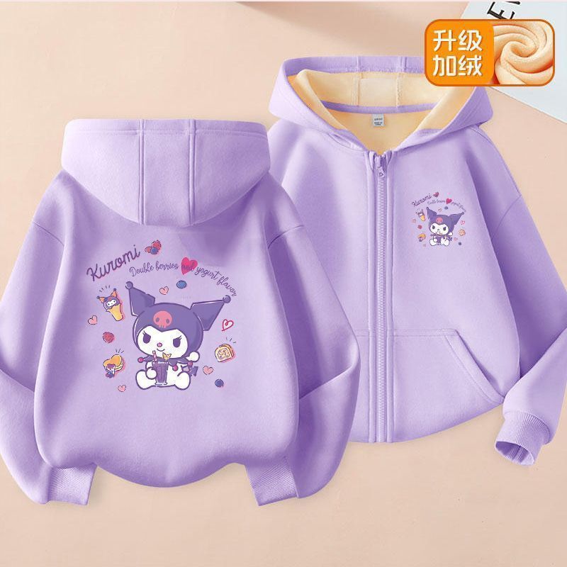 Kuromi girls' autumn zip-up jacket, spring and autumn 2025 new stylish children's hooded cardigan sweatshirt for older kids Kuromi girls' autumn zip-up jacket, spring and autumn 2025 new stylish children's hooded cardigan sweatshirt for older kids
