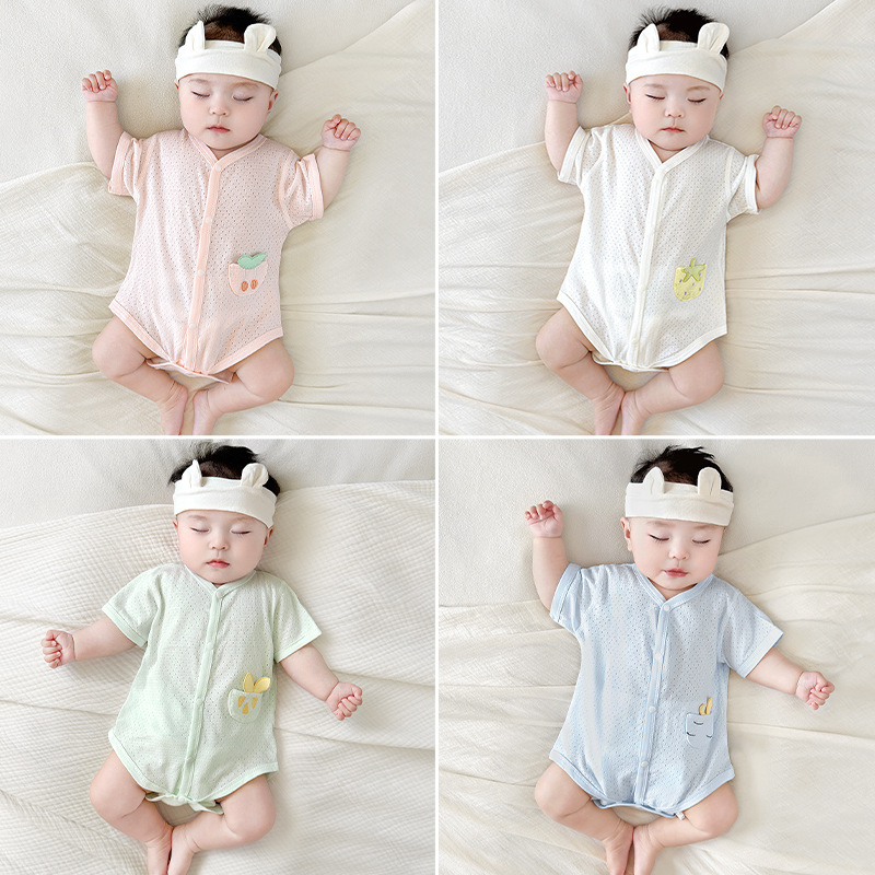 Ropa de verano para bebé recién nacido, unisex, delgada, pijama de manga corta, mono triangular, body para bebé image 1