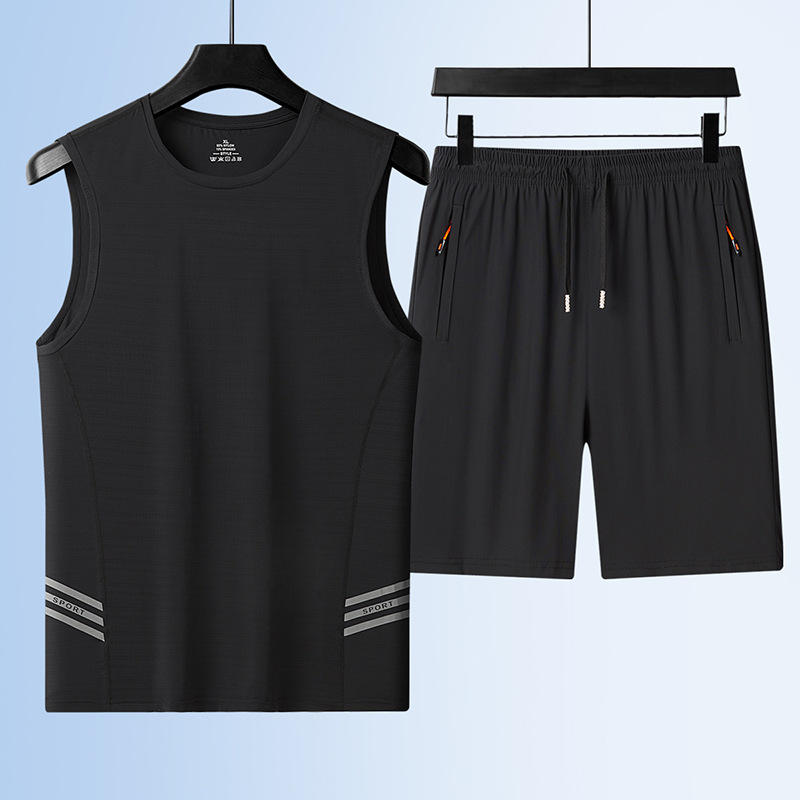 Verano chaleco de seda de hielo hombre sin mangas rápidamente secado camiseta de fitness correr engordado grande hombre gordo juego de deportes casuales