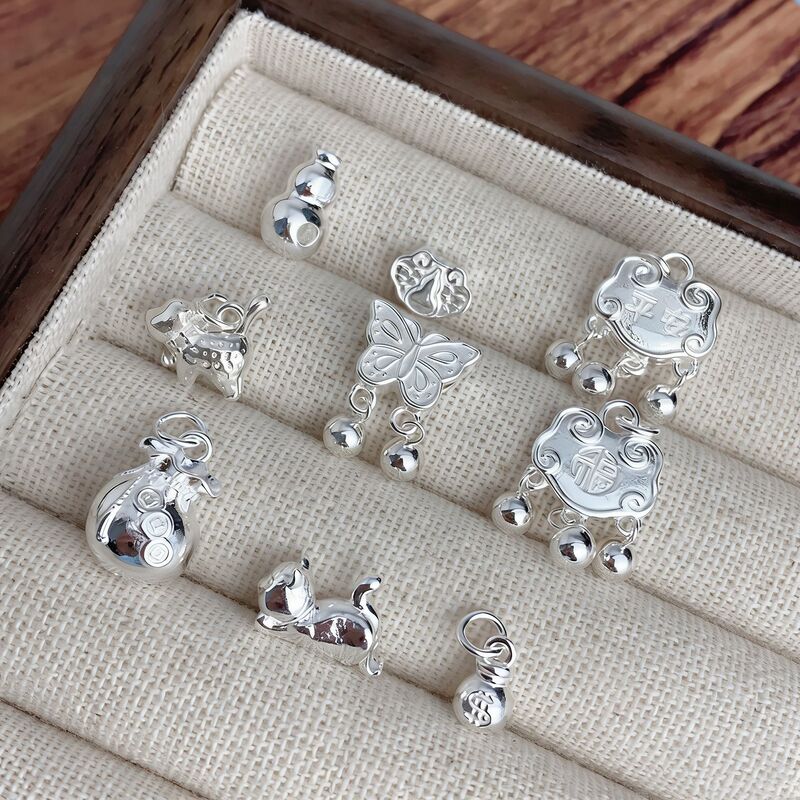Gourd-Shaped Spacer Beads for Bracelet Accessories S999 Pure Silver DIY Handmade Braided Bracelet Beads Loose Beads Silver Jewelry Materials