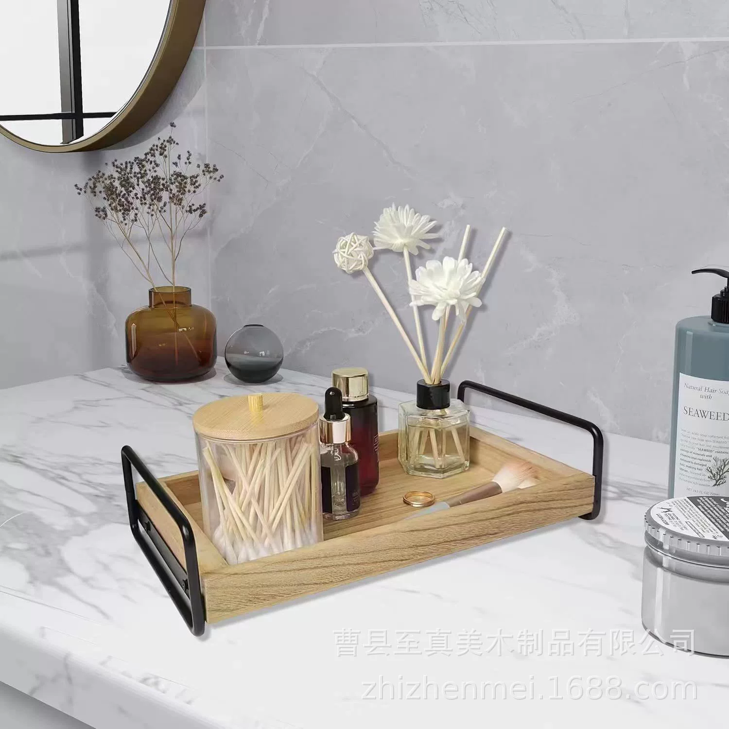 Деревянный декоративный поднос для ванной комнаты с ручкой Подходит для ванной комнаты деревянный поднос