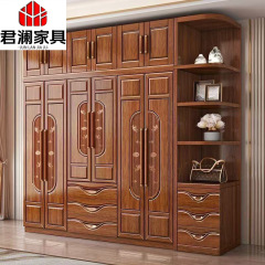新中国式の胡桃木の箪笥の彫刻の実木の主な寝台の家庭用三四五六門の平開の組み合わせの貯蔵物の大きいタンス