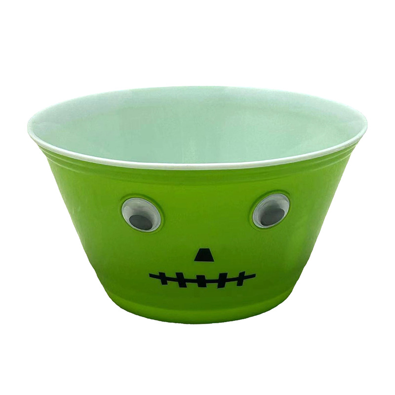 跨境热销万圣节鬼脸圆碗狂欢节塑料绿色沙拉碗搞怪糖果碗水果碗