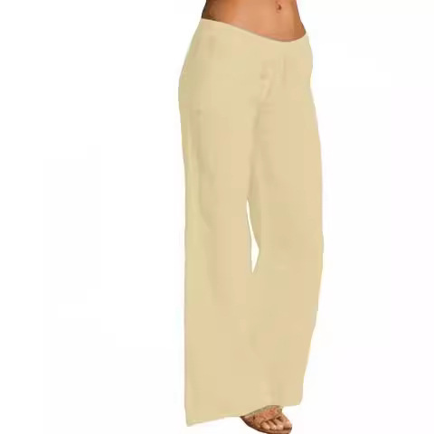 Transfronterizo Amazon AliExpress Verano Color sólido Cintura alta Pantalones anchos Pantalones casuales de algodón y lino sueltos para mujer image 4
