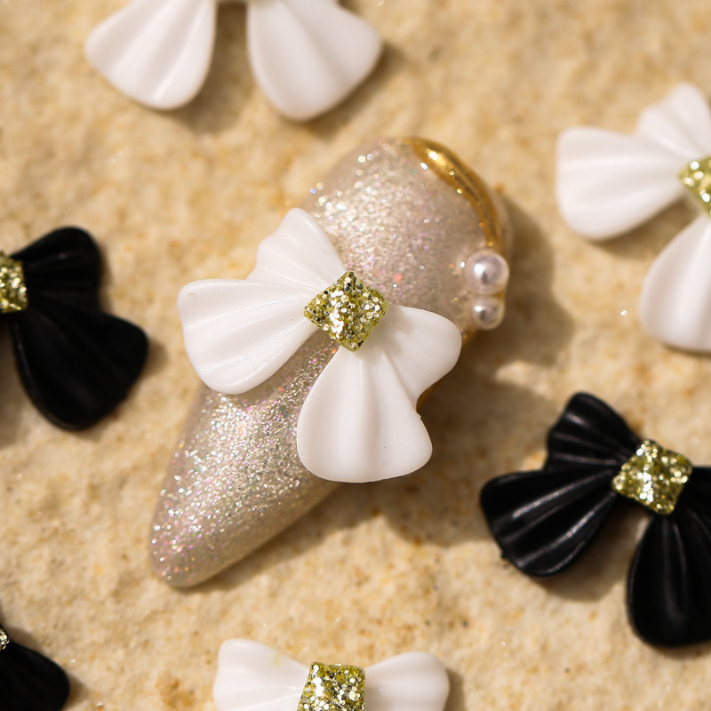 Japanese-Style Lz Champagne Gold Bow Nail Art with Gold Resin Large Ribbon, Pearl Matte Simple Nail Decoration Japanese-Style Lz Champagne Gold Bow Nail Art with Gold Resin Large Ribbon, Pearl Matte Simple Nail Decoration