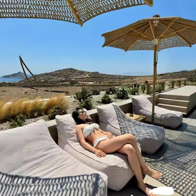 Outdoor Creative Tassel Garden Umbrella Decorative Woven Handmade Cotton Texted Adjustable Wooden Pole Frame Pagoda with Wooden Umbrella