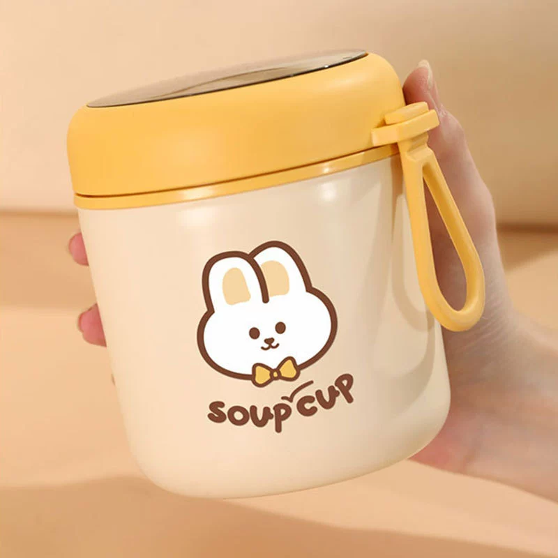 Новый мультяшный портативный термос из нержавеющей стали, кофейная чашка, милая студенческая чашка для воды, суповая чашка с крышкой, ложка, чашка благосостояния