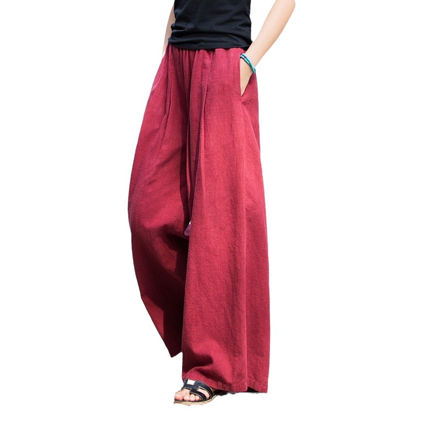 Ramie Fleece-Lined Thickened Warm Winter Cotton-Linen Women's New Artistic Versatile Wide-Leg Pants Women's Long Pants Cotton Pants