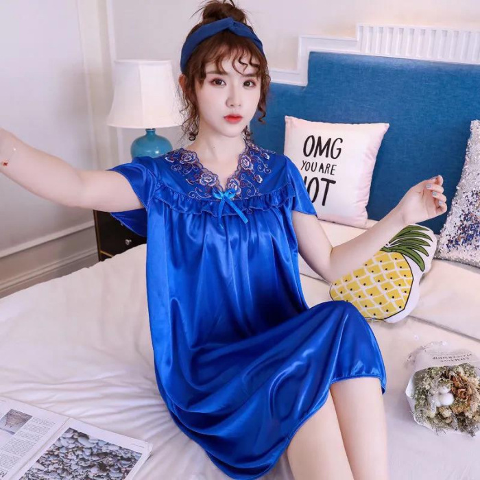 2023 camisón de seda de hielo de verano Vestido largo de mujer fina seda de hielo de mediana edad suave y cómodo pijamas ropa para el hogar al por mayor comercio exterior