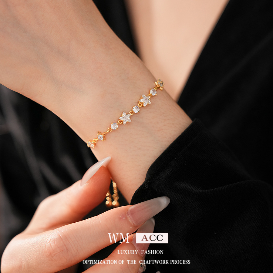 Super brillante zircón estrellas redondas pulsera manga lujosa pulsera de alta calidad delicada temperamento nicho de diseño sensación de joyería image 5
