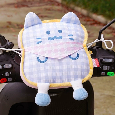 Electric Vehicle Children's Front-Mounted Anti-Collision Pad, Cartoon Cute Thickened Head Protection Pad, Universal Cat-Shaped Anti-Collision Pad (Elektromobil üçün bamper qoruyucu yastıqlar) - blue-plaid-square-scarf-meow