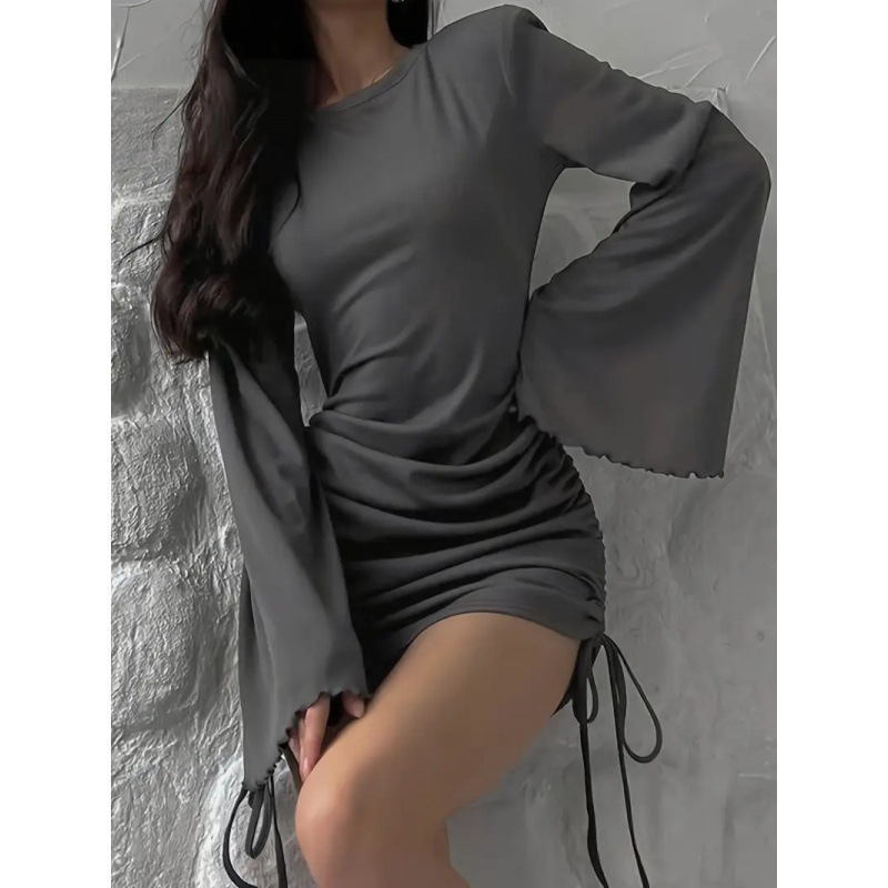 Cross-Border Amazon 2026 Spring/Summer Foreign Trade European and American Style Slim-Fit Knit Dress Solid Color Stretchy Bodycon Dress for Women