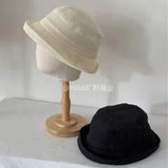 出口日韩卷边渔夫帽子女夏季防晒和纸布帽纯色百搭盆帽通勤遮阳帽