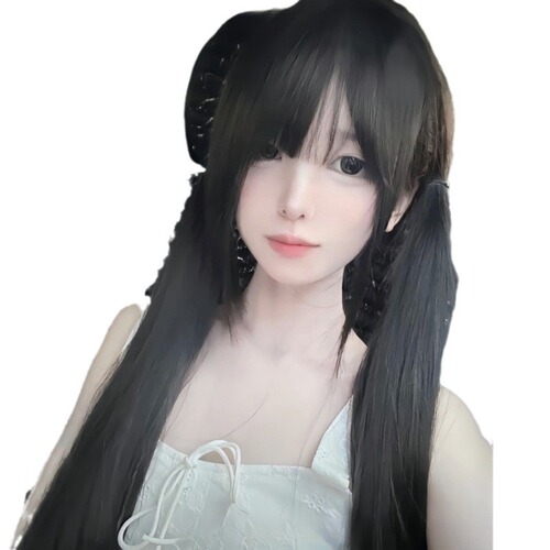 Bubble Bean Cold Thoughts Shaoluo Same Style Wig Female Long Hair Whitening Reducing Age Black Long Straight JK Sweet Full Headgear
