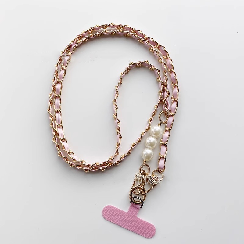Cuerdas de teléfono móvil perlas de viento de perla larga cadena de pick-up colgante de cuero de metal colgante de bolsos