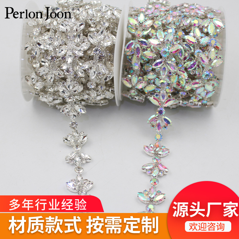 现货花型马眼水钻码链服饰配件 表演服装婚庆礼服diy装饰爪链批发
