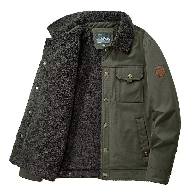 3166 Fleece-Lined Men's Jacket, Men's Casual Fleece-Lined Thickened Coat, Lapel Cotton-Padded Men's American-Style Workwear Jacket 3166 Fleece-Lined Men's Jacket, Men's Casual Fleece-Lined Thickened Coat, Lapel Cotton-Padded Men's American-Style Workwear Jacket