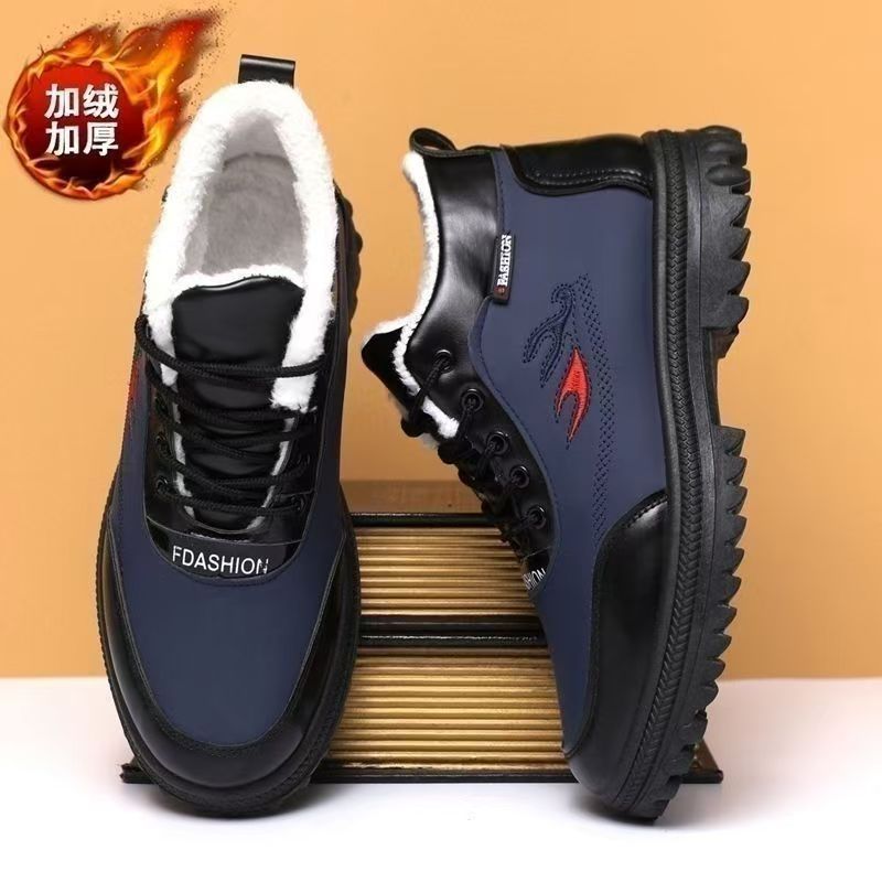 High-top snow boots for men, winter fleece-lined, thickened, warm cotton shoes, Korean style fashion casual shoes, outdoor sports men's shoes