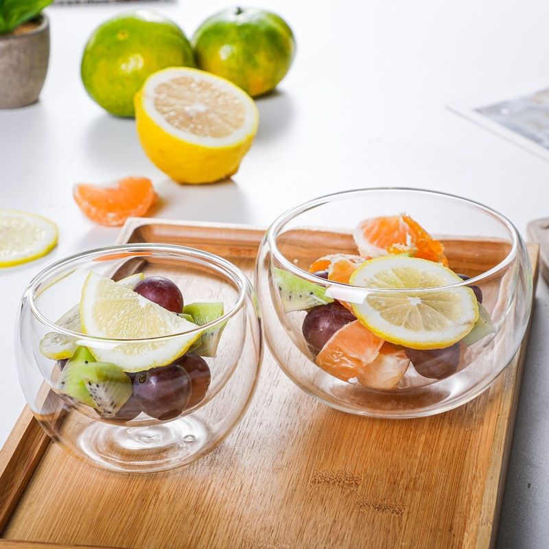 Tazones de vidrio de borosilicato de doble capa para ensalada, fruta o cocina
