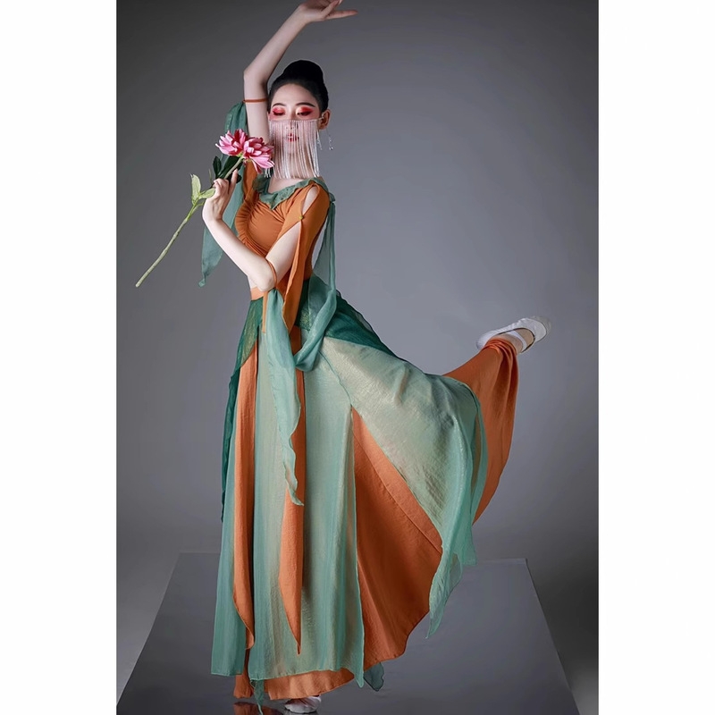 Dunhuang Feitian Dance Costume for Women, Fairy-Like and Elegant Sequin Western Classical Dance Practice Outfit, Ethnic Dance Gauze Performance Costume