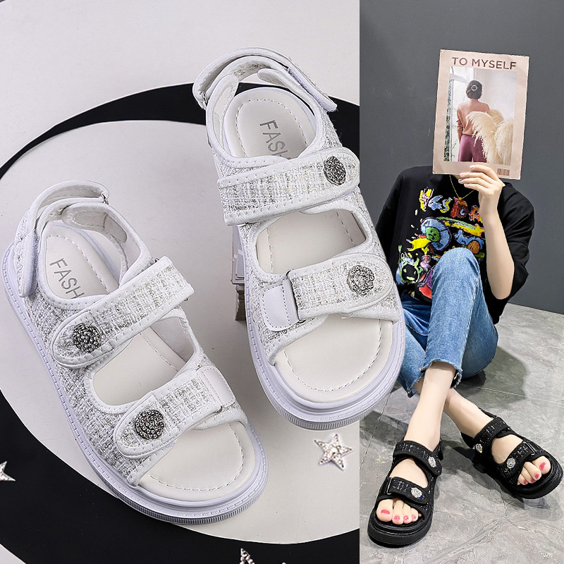 Sandals for Women 2025 New Summer Ins Trbottomy Casual Sports Style Velcro Fashion Thick-Soled Beach Shoes for Women