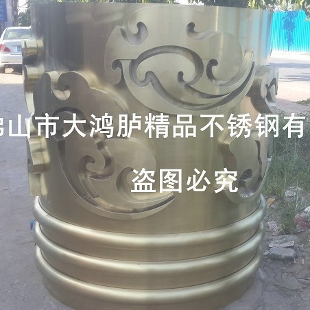 定制加工气派豪华国潮3D祥云效果古铜色拉丝表面304不锈钢大包柱