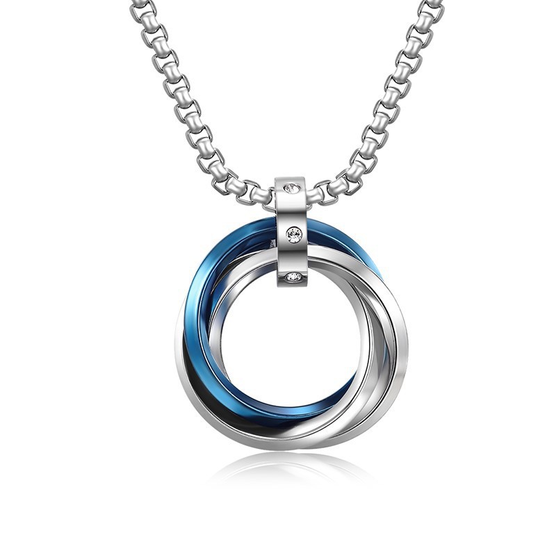 Stainless three ring hot selling, simple and non fading hip-hop style, titanium steel necklace with diamond pendant for_voghion.com