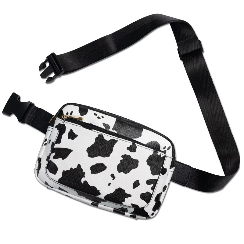 Bolsos de cinturón de impresión de vaca en stock, bolsas de cinturón de mujer en todas partes, bolsas de cinturón de cinturón, cinturón ajustable