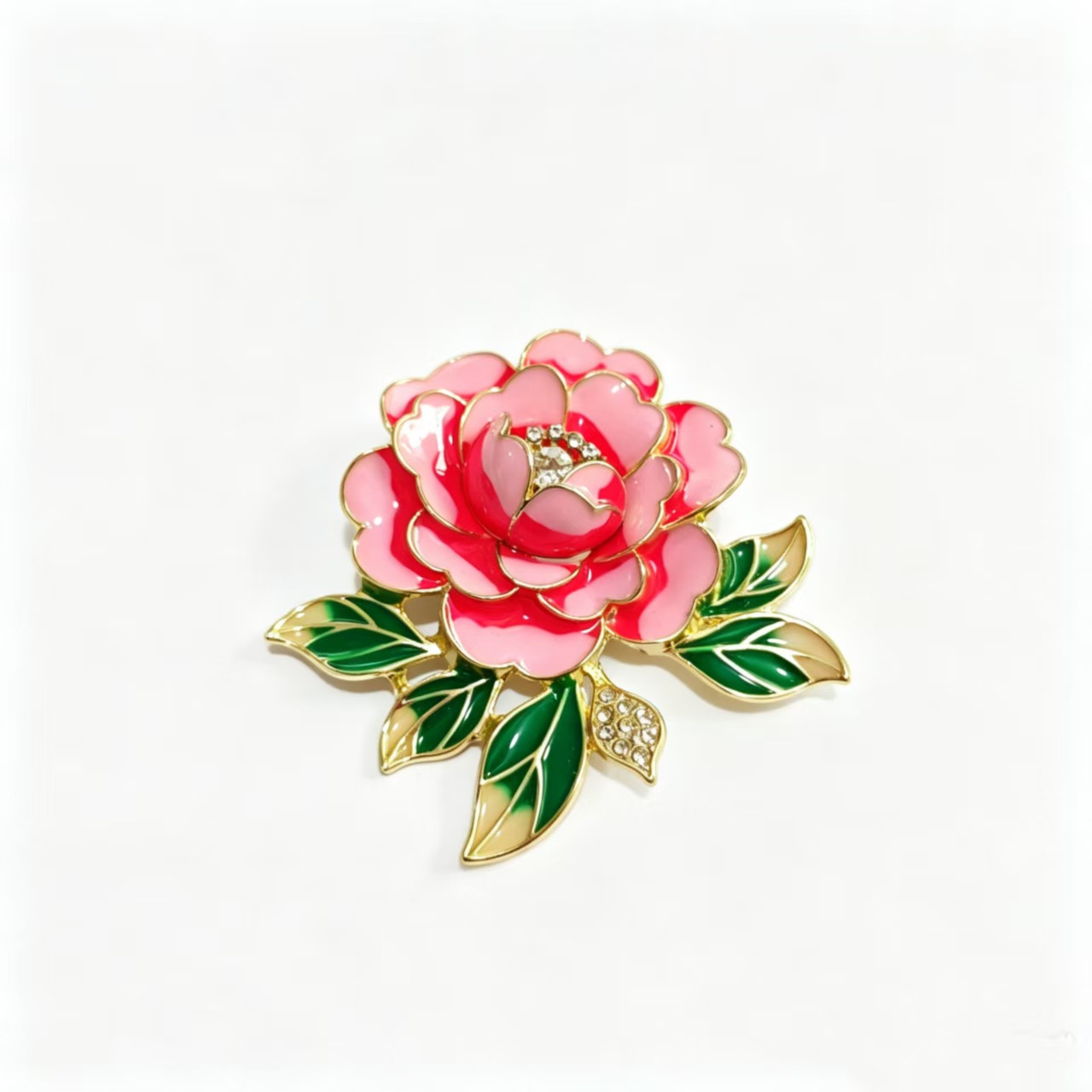 Chinese-style enamel peony brooch, cheongsam, Hanfu lapel pin, suit coat floral brooch accessory manufacturer
