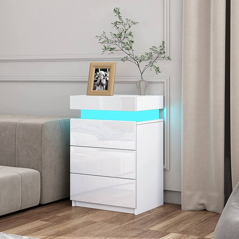 Simple moderna mesita de noche blanco dormitorio gabinete de almacenamiento simple cabecera pequeño Gabinete montaje con luces LED