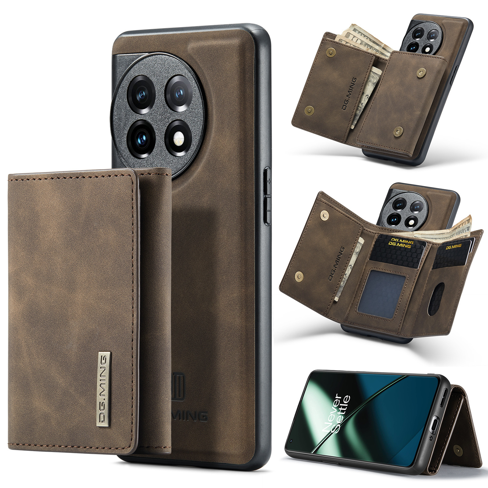 M1 per One Plus 1+11 Custodia protettiva magnetica con portafoglio One Plus 1+10 Pro Custodia in pelle 2 in 1 per telefono diviso_voghion.com