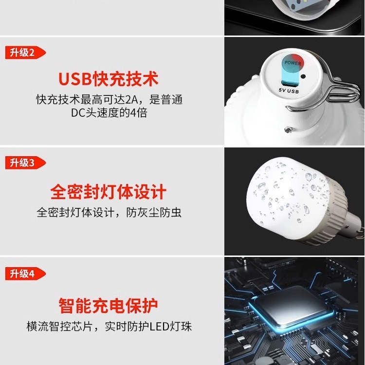 Puesto de mercado nocturno, lámpara de carga, lámpara de puesto, súper brillante, soporte de clip de escritorio desenchufado para exteriores, iluminación LED portátil