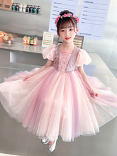 女童2024年夏款新款泡泡袖纱裙一件代发六一表演服公主连衣裙童装