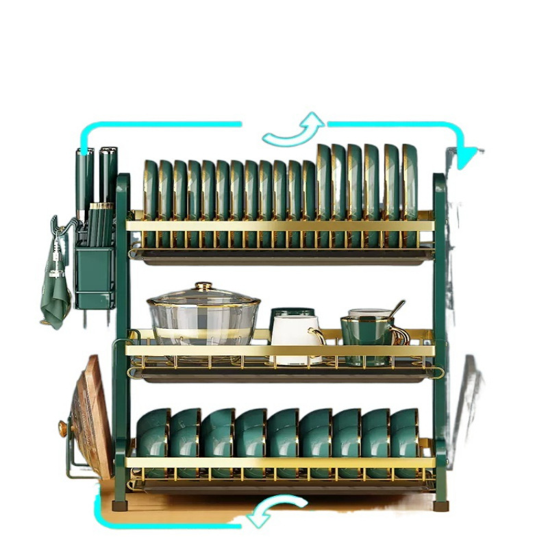 Estante de cocina cubierta multicapa multifuncional estante de almacenamiento de platos condimentos domésticos estante de platos de drenaje de agua