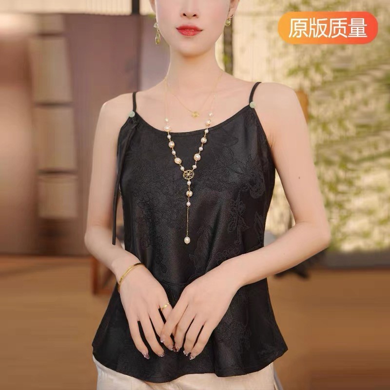 中国風ジャカードサスペンダートップ多用途サテン底ノースリーブベスト中国風婦人服 2025 新しい夏の女性|undefined