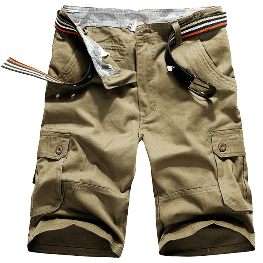 2021 verano TikTok nuevos pantalones cortos de ropa de trabajo pantalones de playa para hombres pantalones cortos multibolsillos sueltos de color sólido comercio exterior