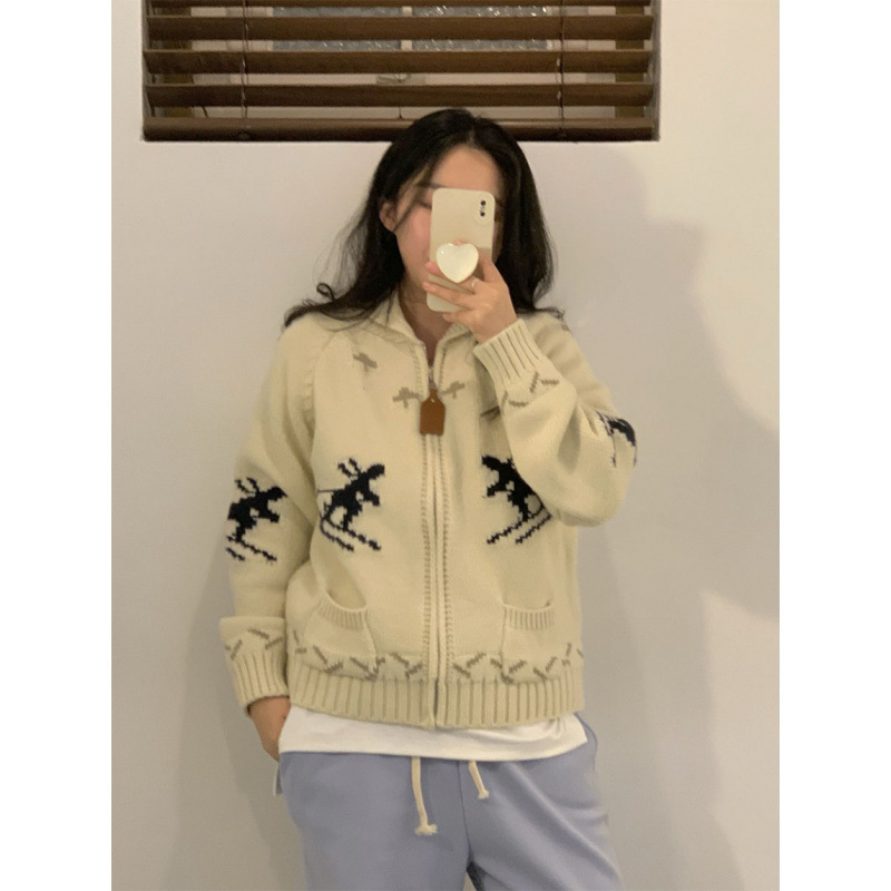 in stock Korean-style high quality All-match Jacquard Soft Waxy Zipper Cardigan Sweater Jacket in stock Korean-style high quality All-match Jacquard Soft Waxy Zipper Cardigan Sweater Jacket