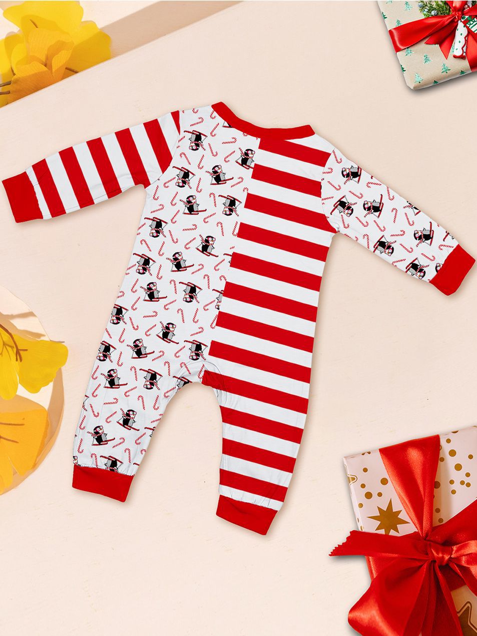 Kerst Pinguïn Candy Cane gestreepte Kerst Familie pak bedrukte homewear pyjama_voghion.com
