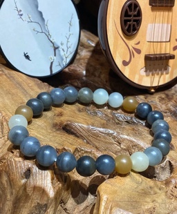 Xinjiang Hetian Jade Loulan Seed Material Card 8mm Unisex Bracelet