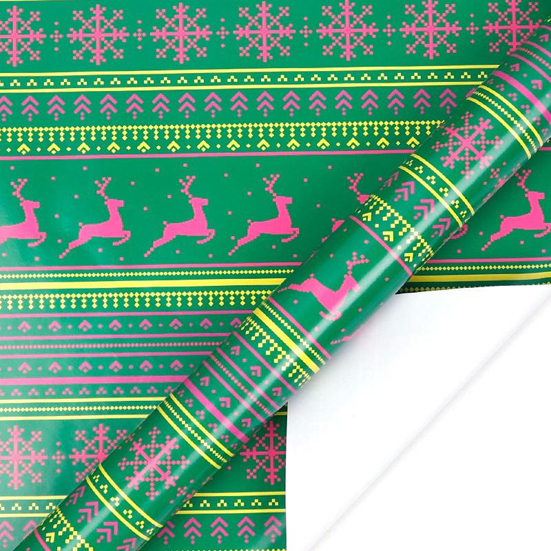 Transfronterizo para gran tamaño de papel de embalaje de regalos de Navidad fluorescente dibujos animados lindos papel de embalaje de regalos de arco