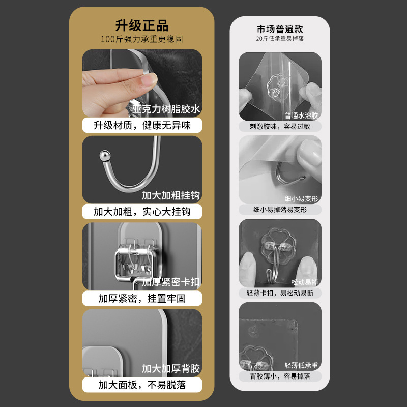 透明大型フック、粘着フック、強力フック、ステンレス製洋服フック、厚みのある防水防湿キッチンとバスルーム用の跡のないフック|undefined